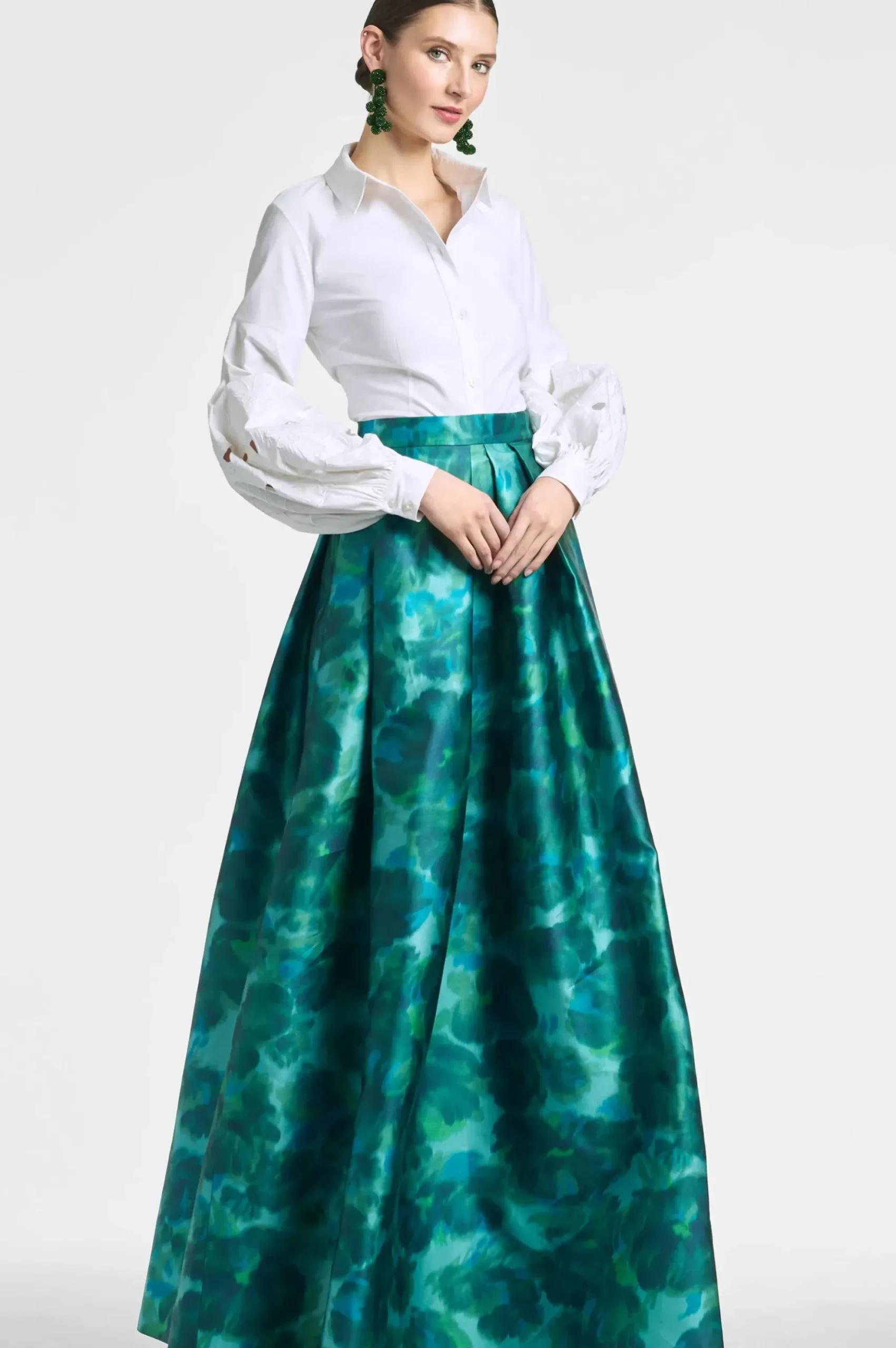 Women Sachin & Babi Skirts-Ava Skirt Emerald Watercolor Floral