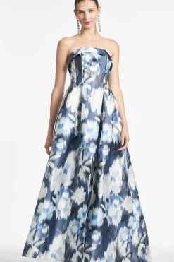 Women Sachin & Babi Gowns-Brielle Gown Blue Ikat Floral