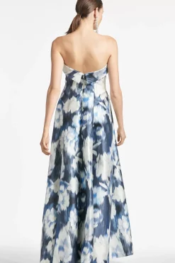 Women Sachin & Babi Gowns-Brielle Gown Blue Ikat Floral
