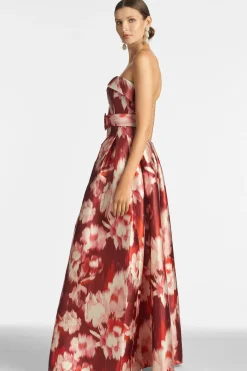 Women Sachin & Babi Gowns-Brielle Gown Red Ikat Floral