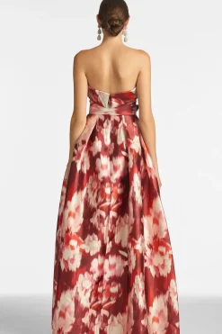 Women Sachin & Babi Gowns-Brielle Gown Red Ikat Floral