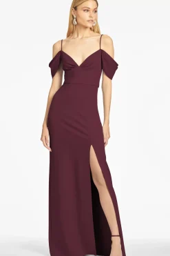 Women Sachin & Babi Gowns-Brittany 4-Way Stretch Crepe Gown Deep Wine