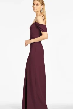 Women Sachin & Babi Gowns-Brittany 4-Way Stretch Crepe Gown Deep Wine