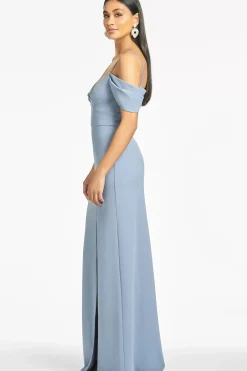 Women Sachin & Babi Gowns-Brittany 4-Way Stretch Crepe Gown Slate Blue