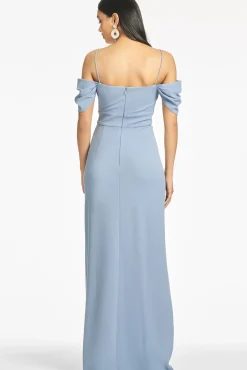 Women Sachin & Babi Gowns-Brittany 4-Way Stretch Crepe Gown Slate Blue