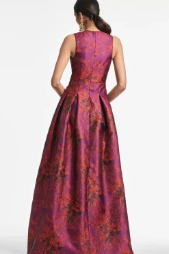 Women Sachin & Babi Gowns-Brooke Gown Raspberry Bouquet Multi