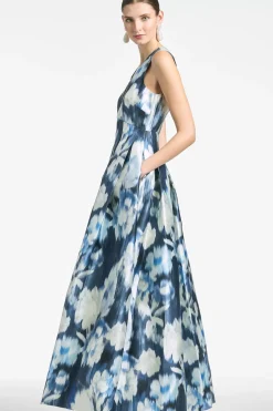Women Sachin & Babi Gowns-Brooke Gown Blue Ikat Floral