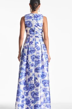 Women Sachin & Babi Gowns-Brooke Gown Azure Watercolor Floral