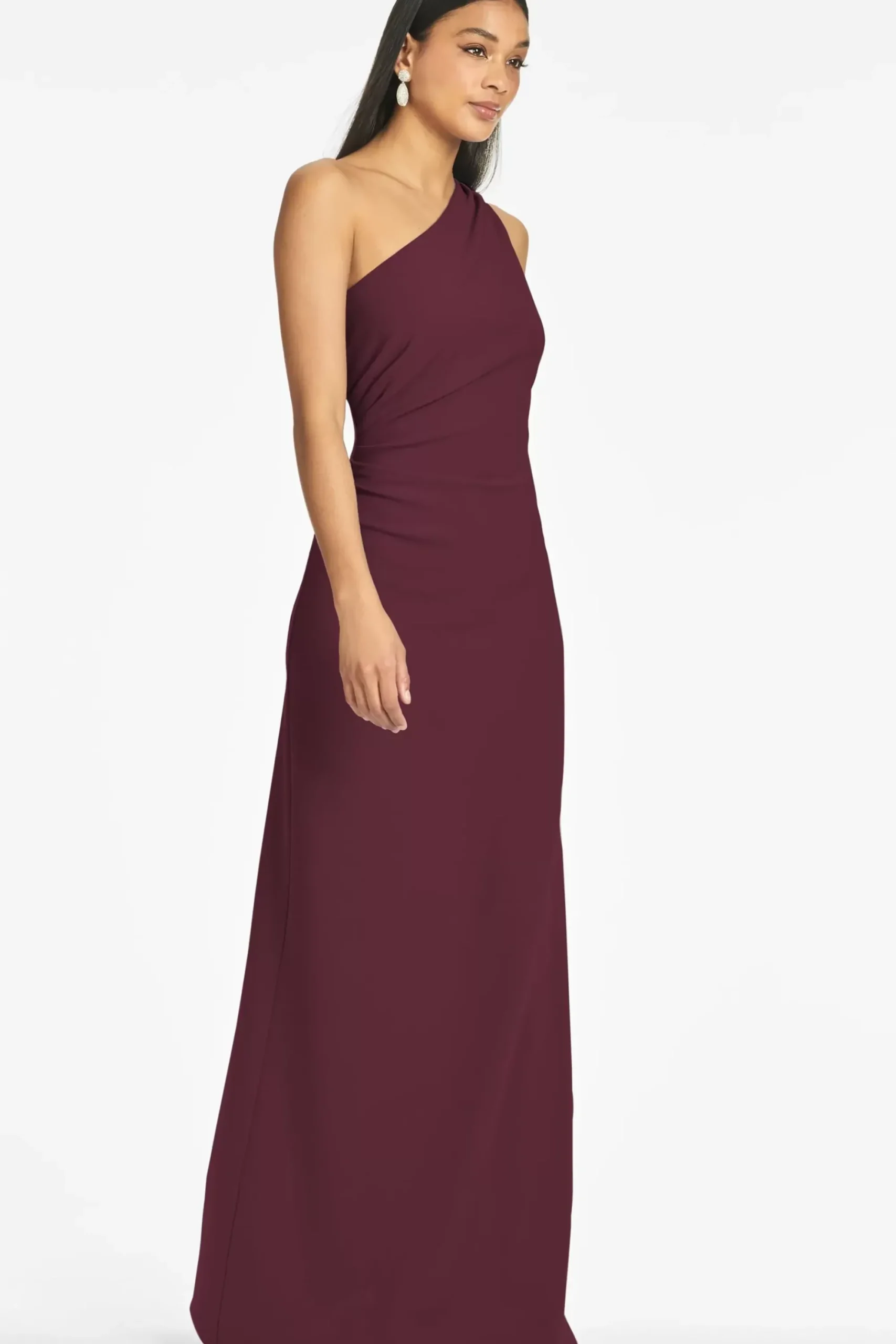 Women Sachin & Babi Gowns-Cece 4-Way Stretch Crepe Gown Deep Wine