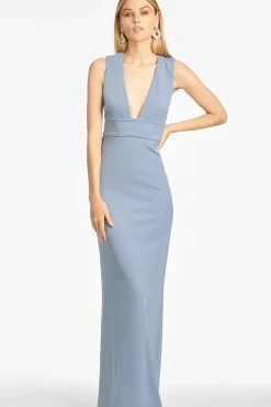 Women Sachin & Babi Gowns-Loretta 4-Way Stretch Crepe Gown Slate Blue