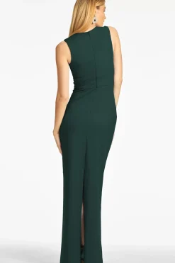 Women Sachin & Babi Gowns-Loretta 4-Way Stretch Crepe Gown Emerald