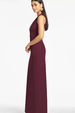 Women Sachin & Babi Gowns-Loretta 4-Way Stretch Crepe Gown Deep Wine