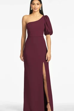 Women Sachin & Babi Gowns-Nadia 4-Way Stretch Crepe Gown Deep Wine