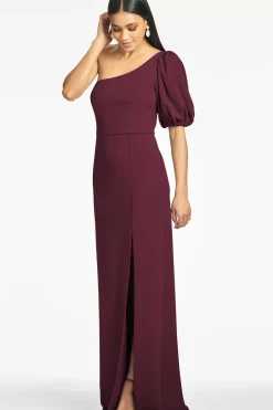 Women Sachin & Babi Gowns-Nadia 4-Way Stretch Crepe Gown Deep Wine