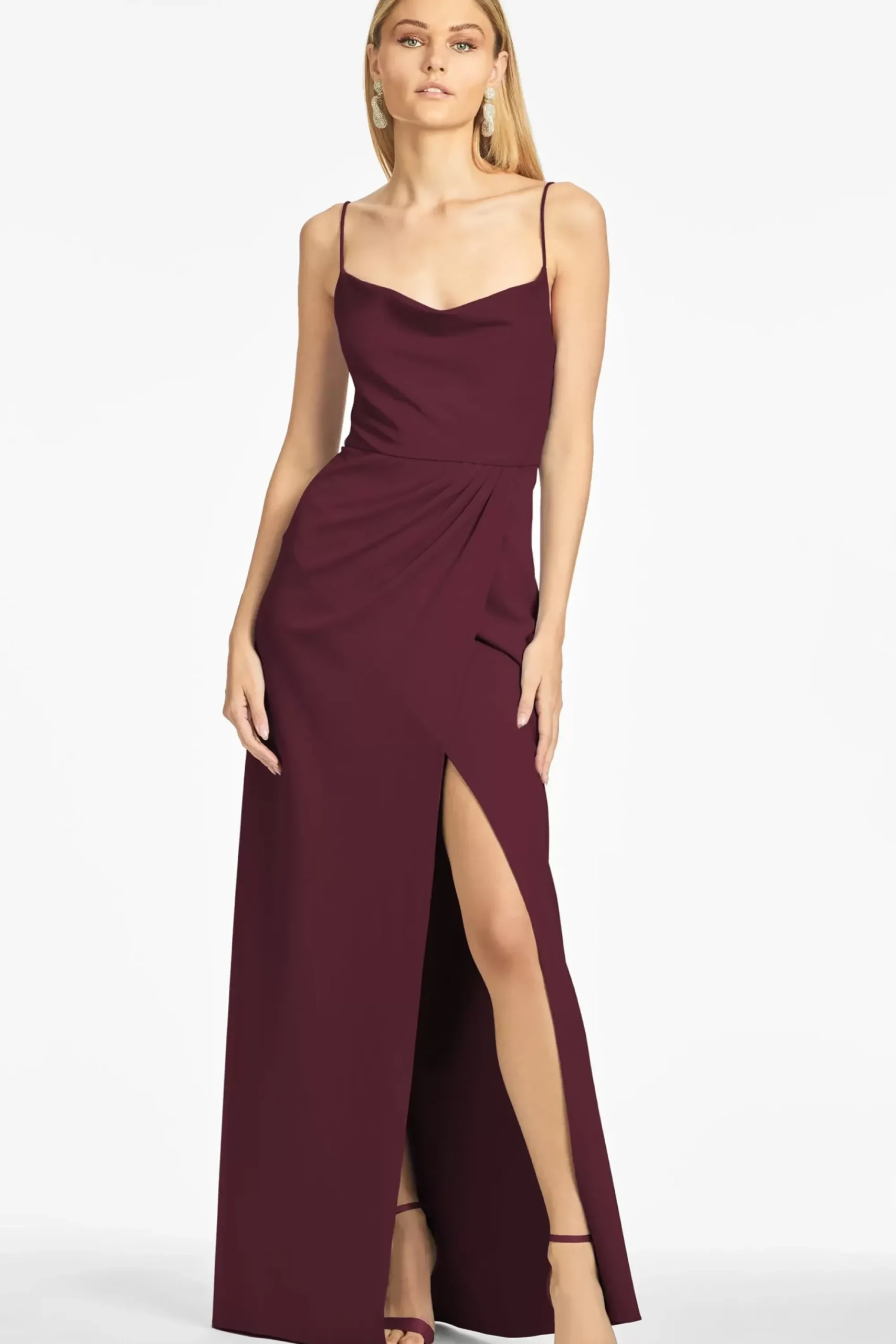 Women Sachin & Babi Gowns-Paulina 4-Way Stretch Crepe Gown Deep Wine