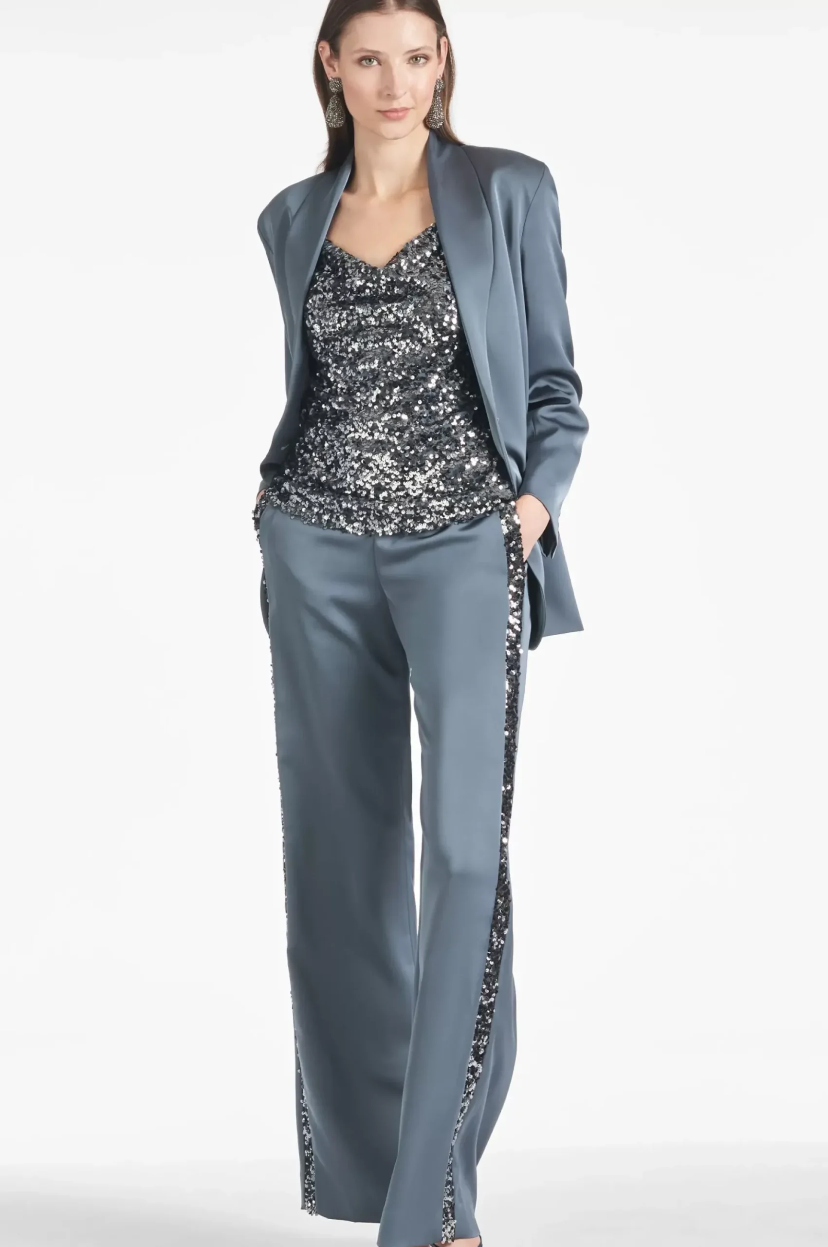 Women Sachin & Babi Matching Sets-Tuxedo Sequin Alli Pant Gunmetal