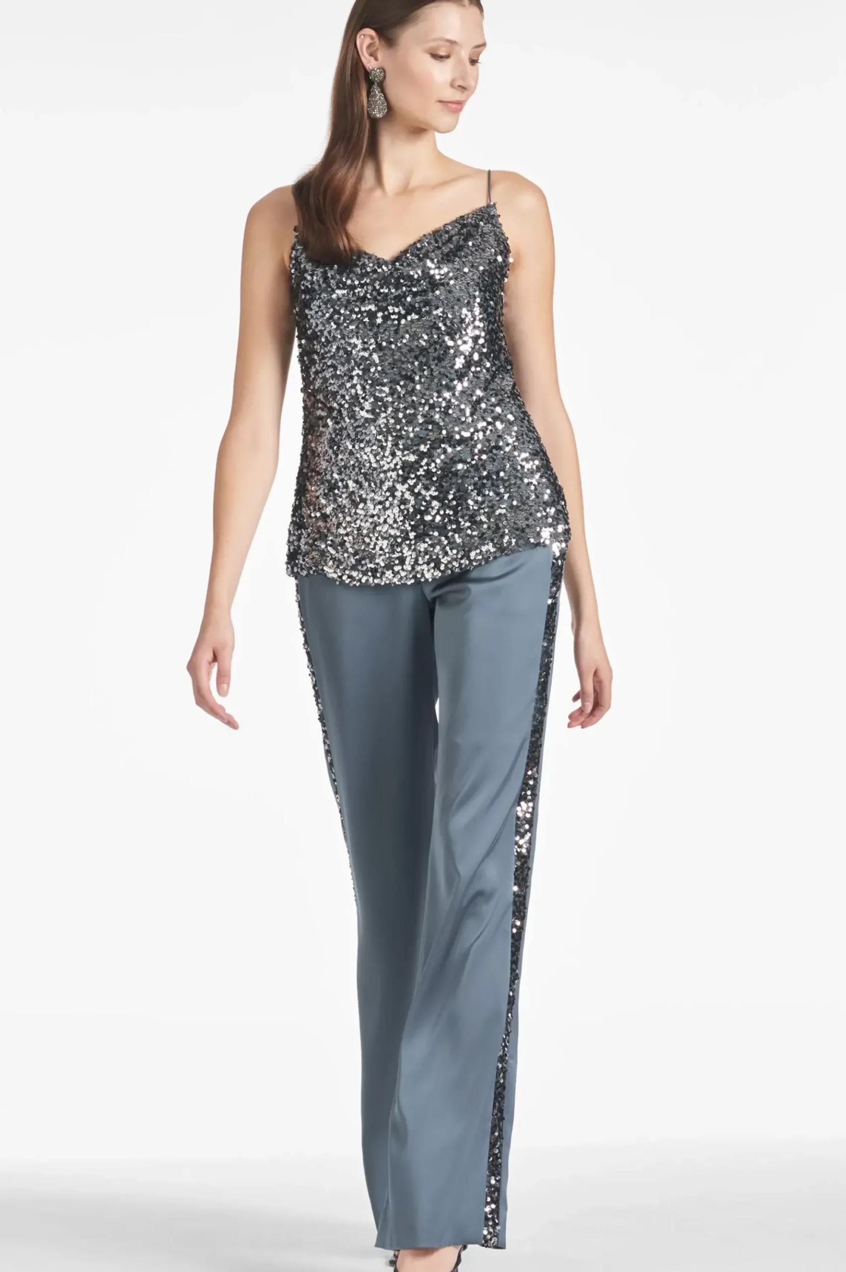 Women Sachin & Babi Pants & Jumpsuits-Tuxedo Sequin Alli Pant Gunmetal