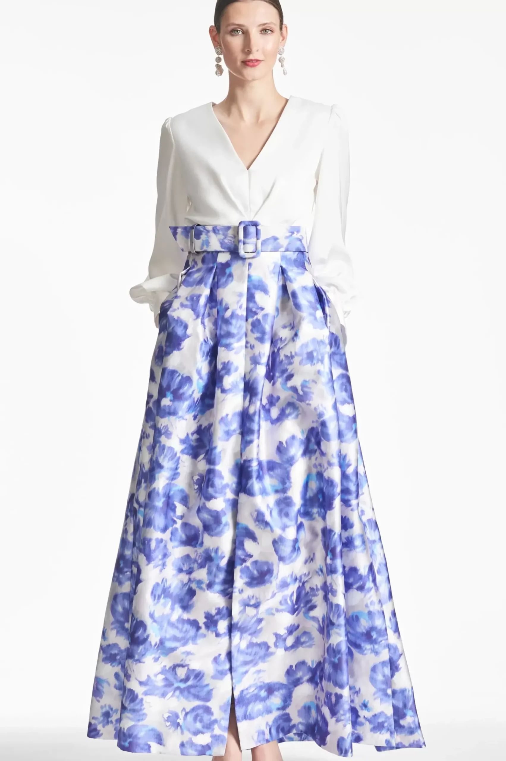 Women Sachin & Babi Gowns-Zoe Gown Off White/Azure Watercolor