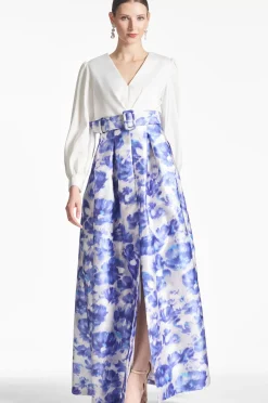 Women Sachin & Babi Gowns-Zoe Gown Off White/Azure Watercolor