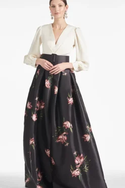 Women Sachin & Babi Gowns-Zoe Gown Ivory/Noir Blossom